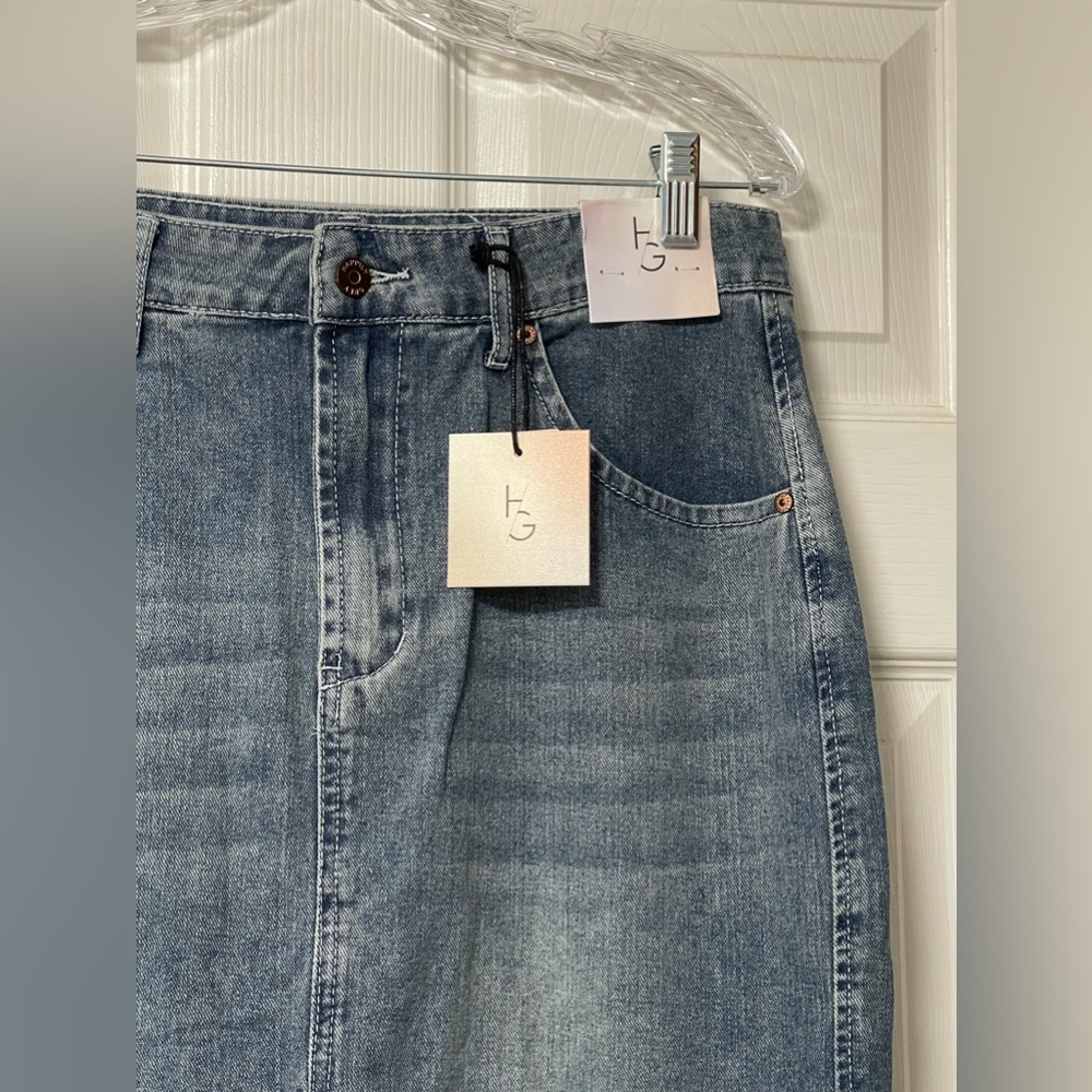 Happily Gray Denim High Front Slit Midi Light Weight Wash Raw Hem Size 11/29 - Picture 2 of 6